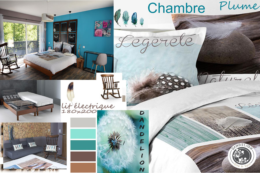 chambre nature déco plume lit électrique dans villa d'architecte contemporaine gîte de groupe Dandelion gîte spa piscine sauna Gorges du Tarn Millau Viaduc Aveyron Lozère Occitanie
